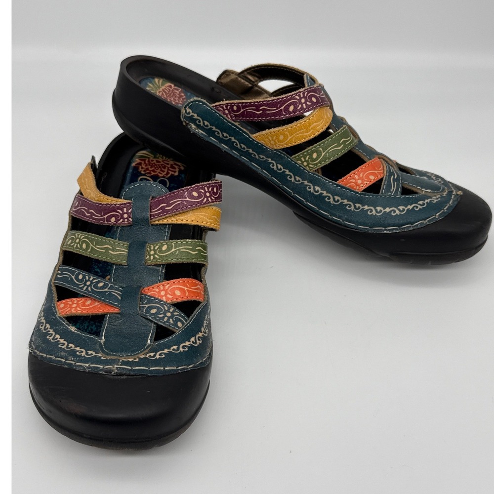 Elite by Corkys Multicolor Leather Strappy Slip On Clogs Mules Sandals 41, US 10